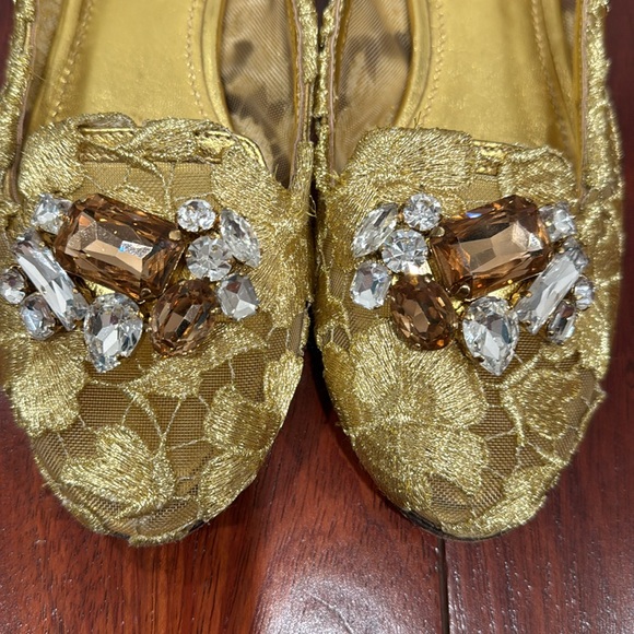 Dolce & Gabbana gold Lace Crystal Ballet Flats Loafers Shoes - Picture 4 of 8